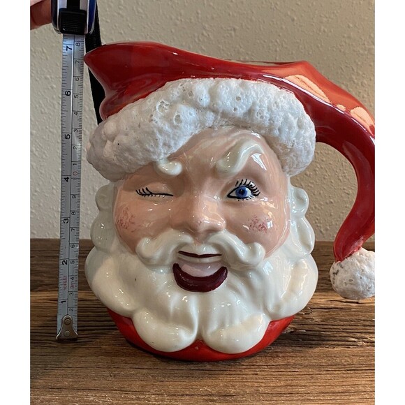 Vintage Winking Santa Claus Christmas Decoration Pitcher MCM Used - Picture 10 of 11